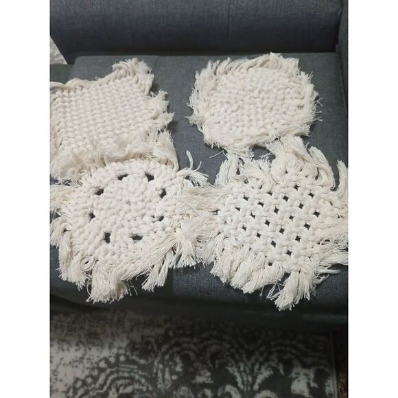 Boho Tassel Trivets Coasters. Cotton. Set of 4. NIP - Picture 5 of 5